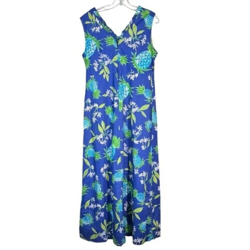 Hukilau Fashions Hawaiian Floral Vintage 1970s Maxi Dress Sleeveless L Large